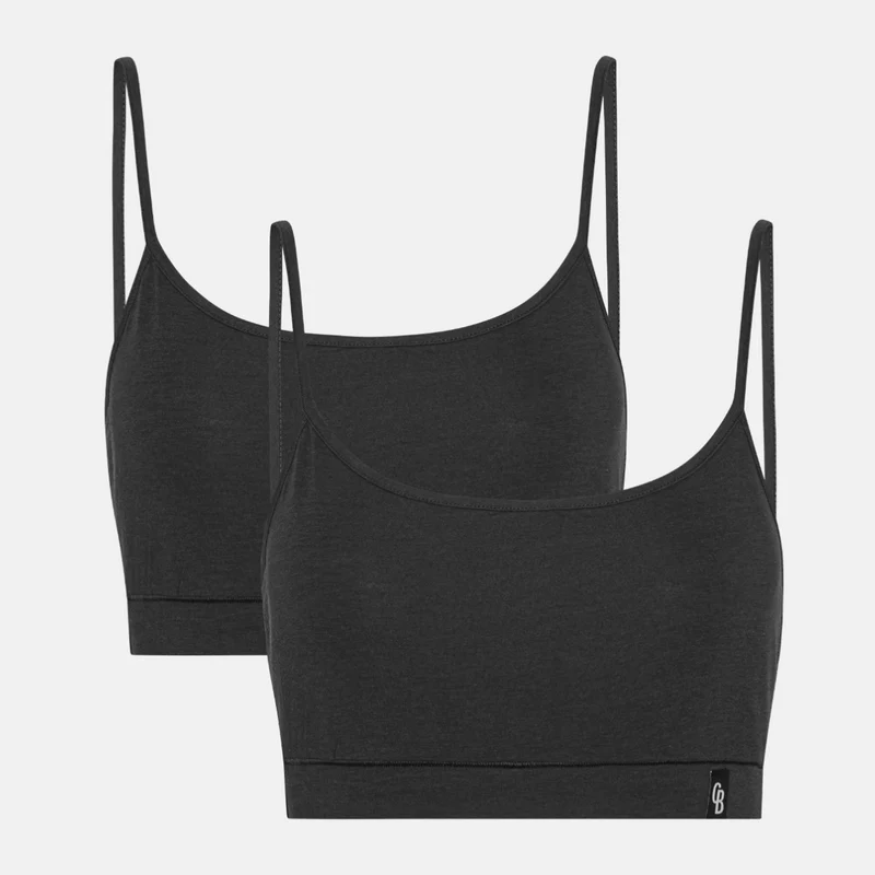 2er Pack Schwarze Bambus-BHs mit dünnem Träger