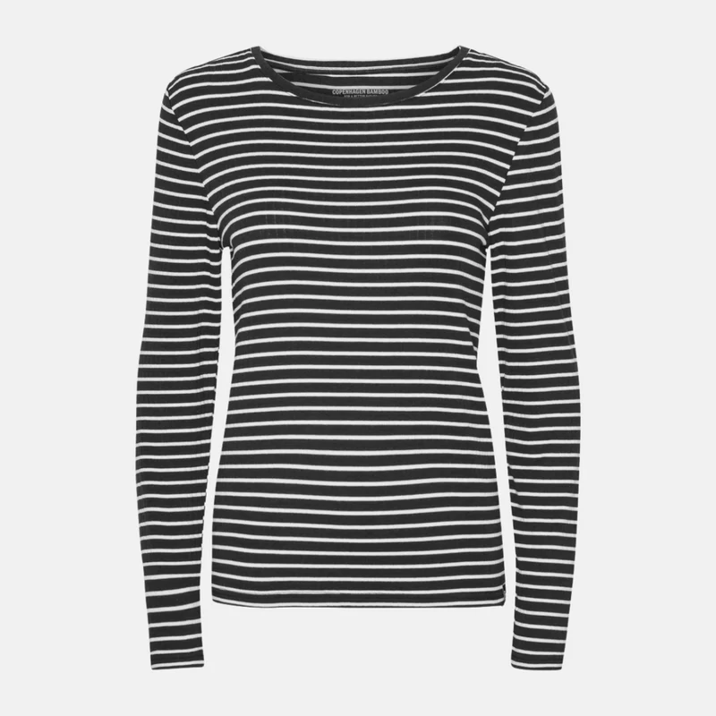 Gestreiftes Langarm-T-Shirt aus Rippenbambus