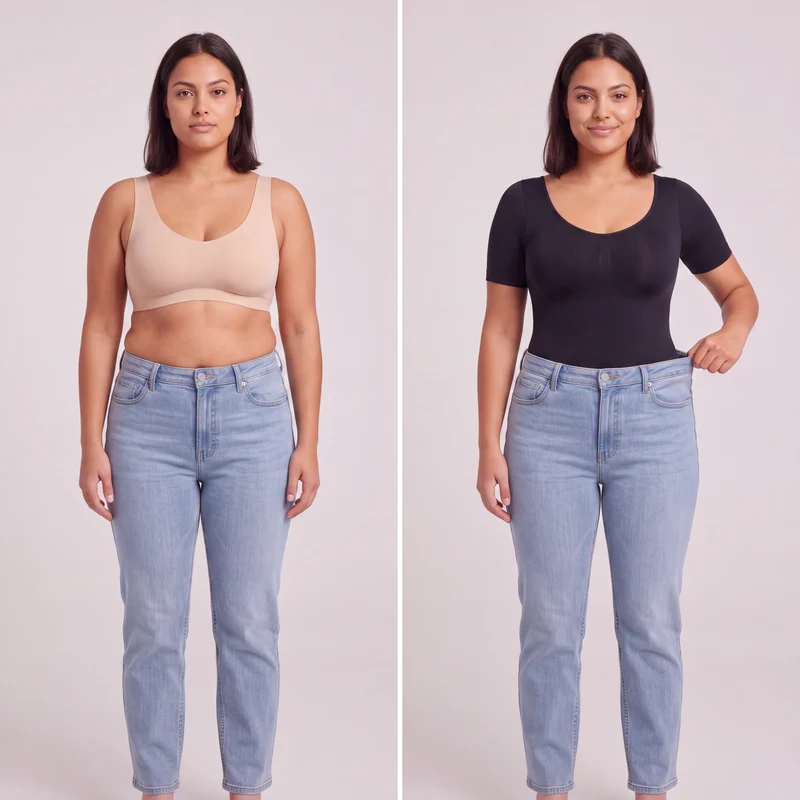 Korrigierender Nahtloser Body mit Kurzen Ärmeln und String