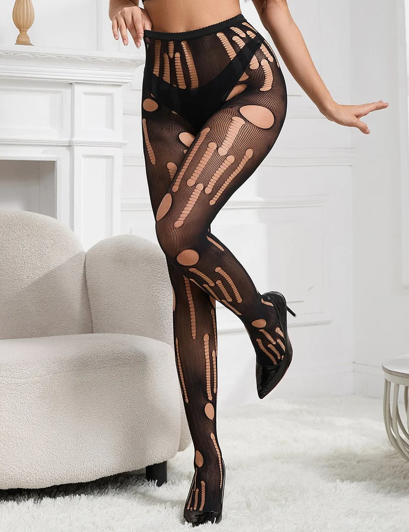Schwarze sexy zerrissene Netzstrumpfhose