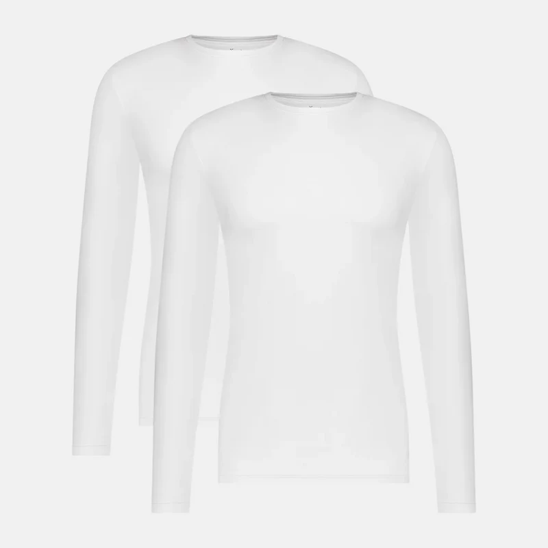 2er-Pack Weißes Langarm-Bambus-T-Shirt