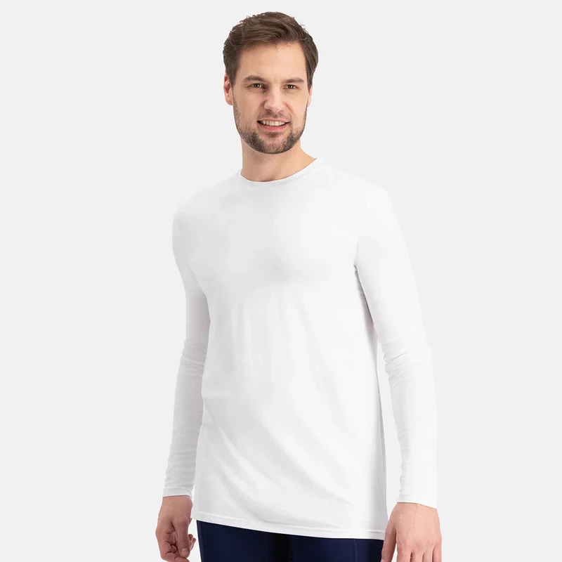 2er-Pack Weißes Langarm-Bambus-T-Shirt