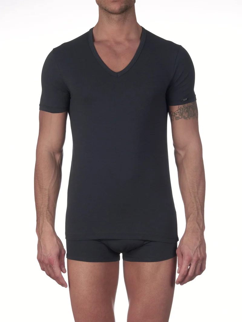 T-Shirt, V-Neck, STRETCH JERSEY COTTON