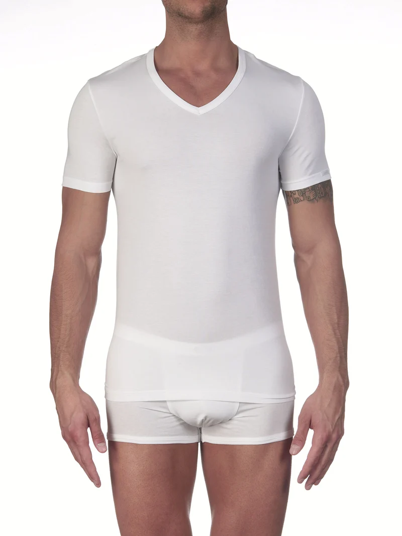 T-Shirt, V-Neck, STRETCH JERSEY COTTON