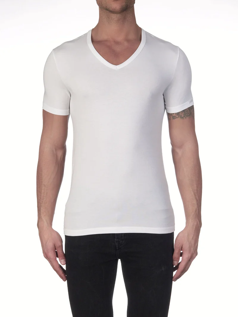 T-Shirt, V-Neck, STRETCH JERSEY COTTON