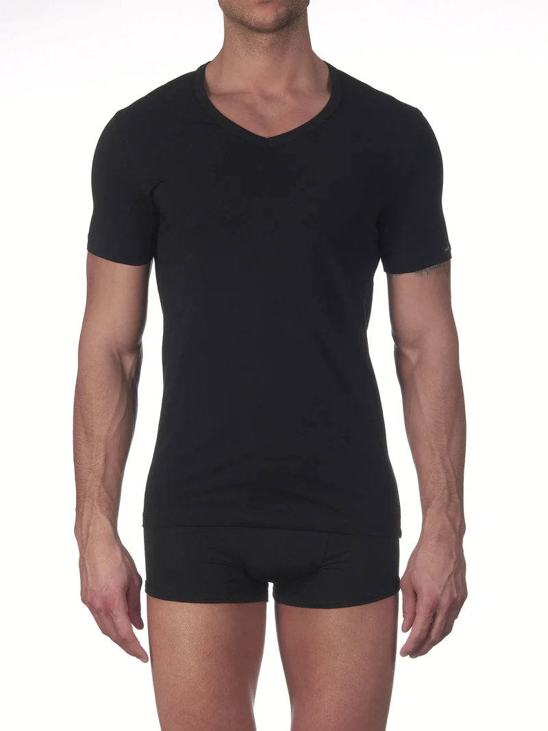 T-Shirt, V-Neck, STRETCH JERSEY COTTON
