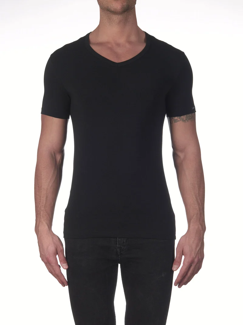 T-Shirt, V-Neck, STRETCH JERSEY COTTON