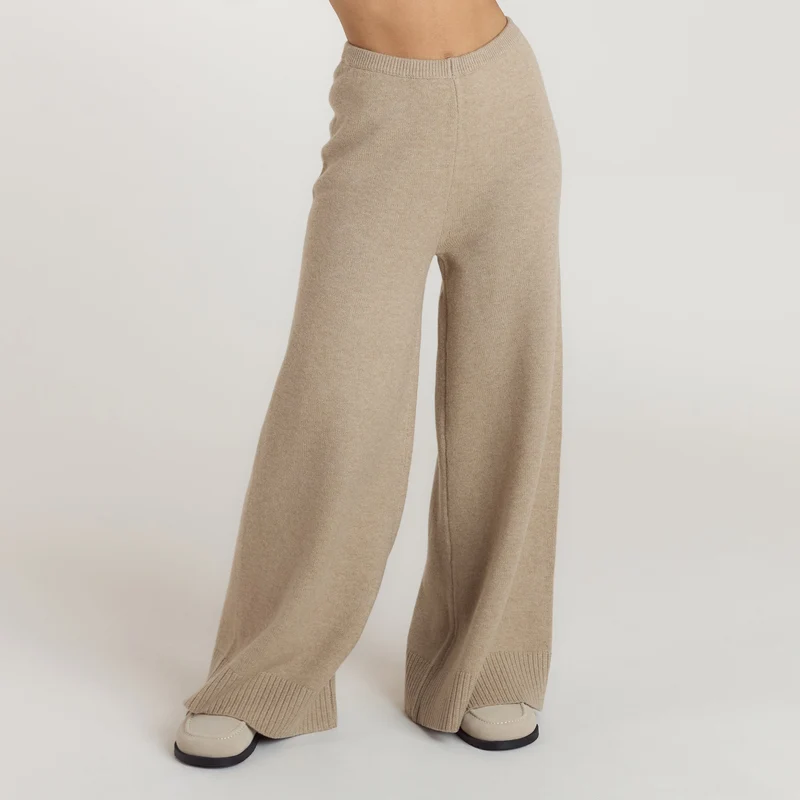 Ribbed Hem Knitted Trousers - Mink