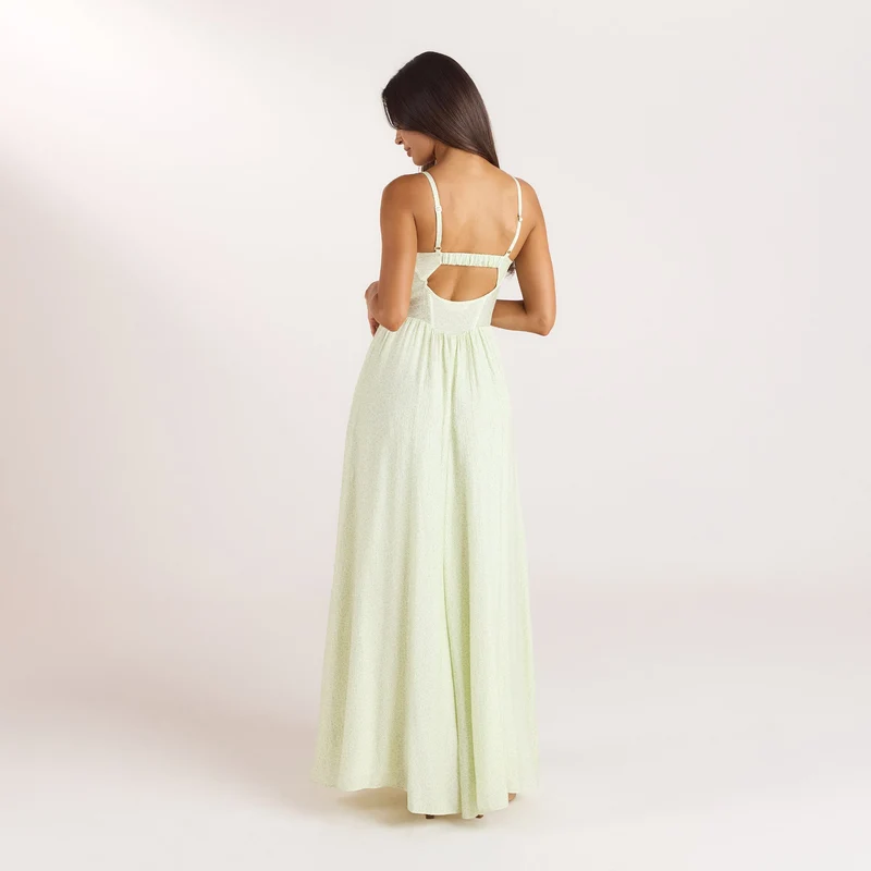 Wired Plunge Maxi Dress - Cream Floral