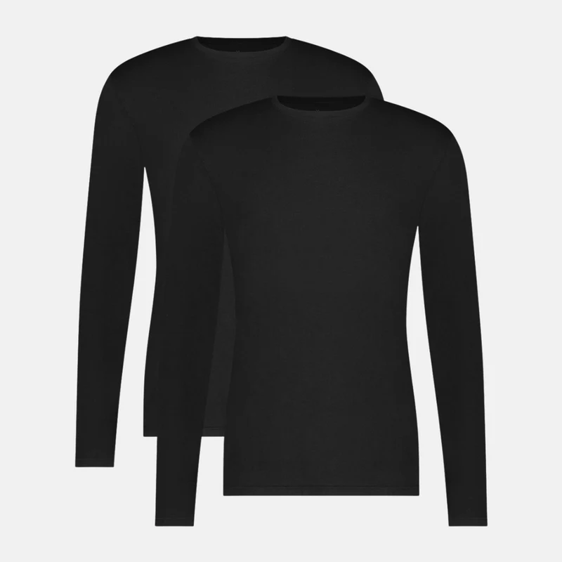 2er Pack Schwarzes Langarm-Bambus-T-Shirt