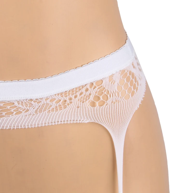 Weiße, hochelastische Nylon-Jacquard-Strumpfhose mit Trägern – breiter elastischer Bund und offener Schritt