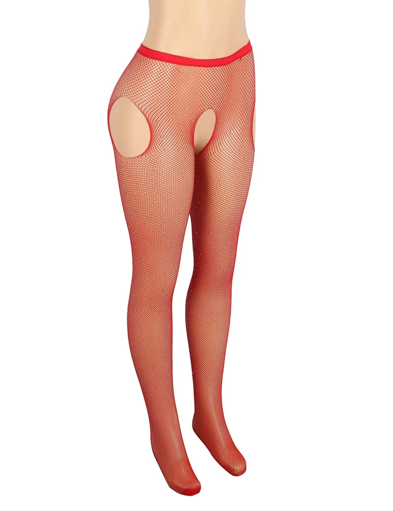 Rote Nylon-Spandex-Strassstrumpfhose – Breiter elastischer Bund & Vier-Wege-Schrittdesign