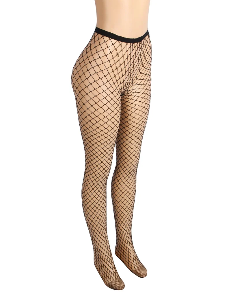Schwarze Nylon-Netzstrumpfhose, mittelgroß bis groß