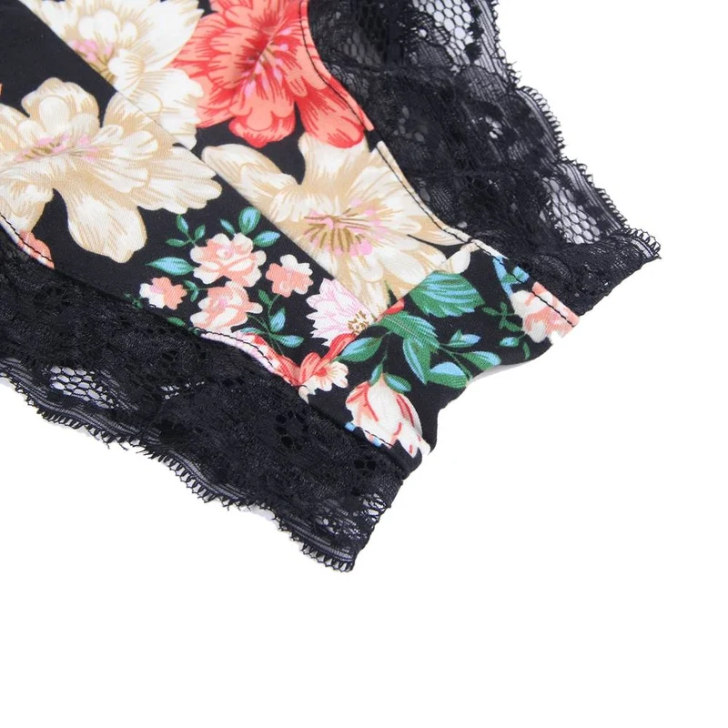 Babydoll-Einteiler mit Blumenmuster und tiefem V-Ausschnitt – Hochelastische Baumwolle mit verstellbaren Trägern