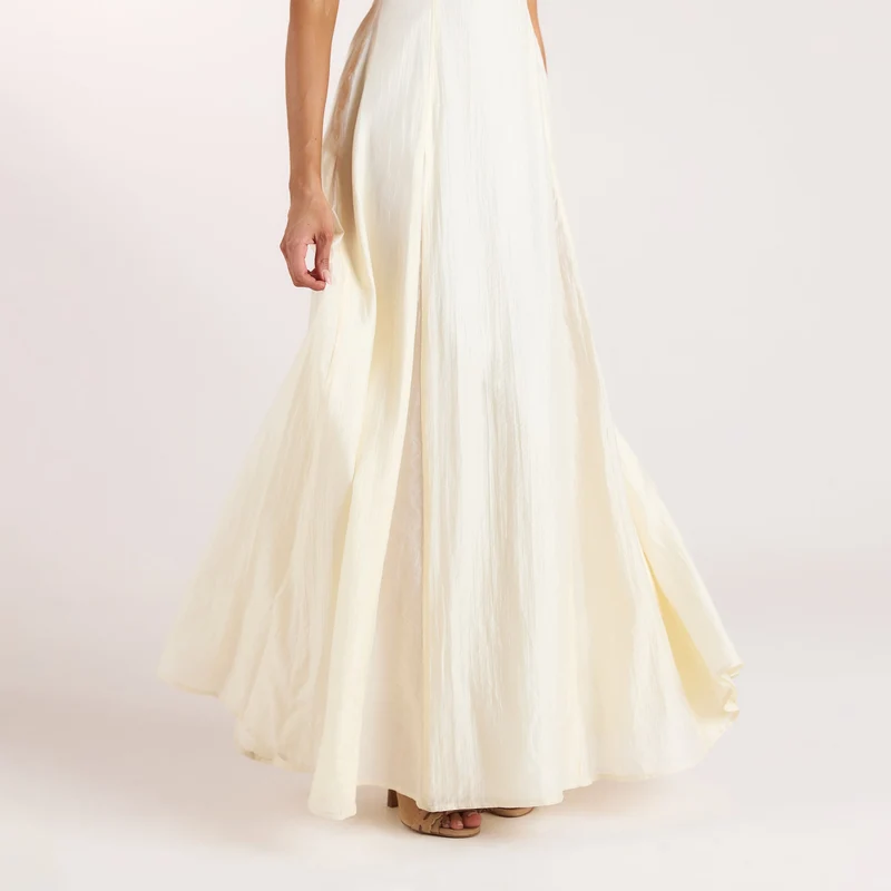 Embroidered Lace-Up Maxi Dress - Buttercream