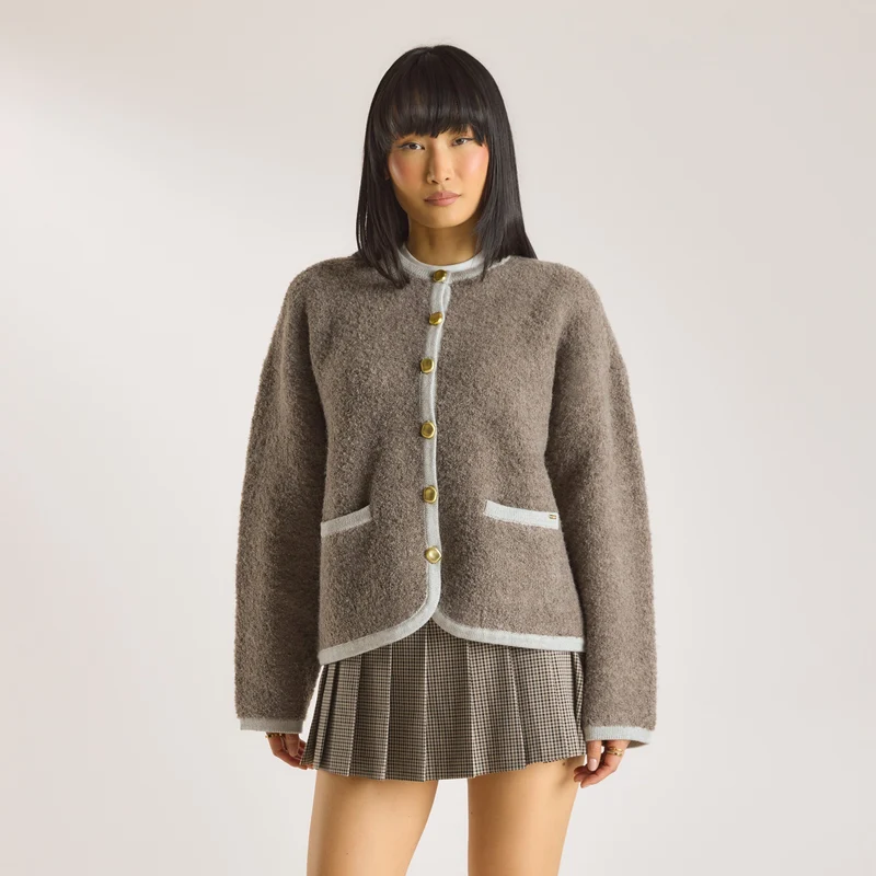 Knitted Wool Blend Jacket - Truffle