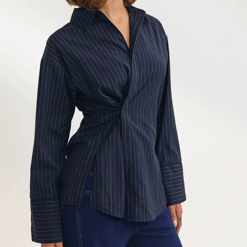 Asymmetric Shirt - Navy Pinstripe
