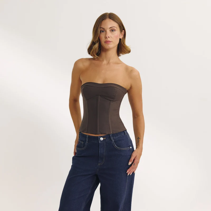 Bandeau Corset Top - Dark Brown