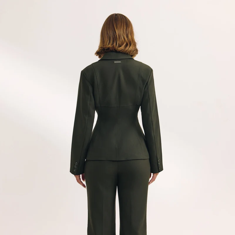 Seam Detail Fitted Blazer - Dark Green