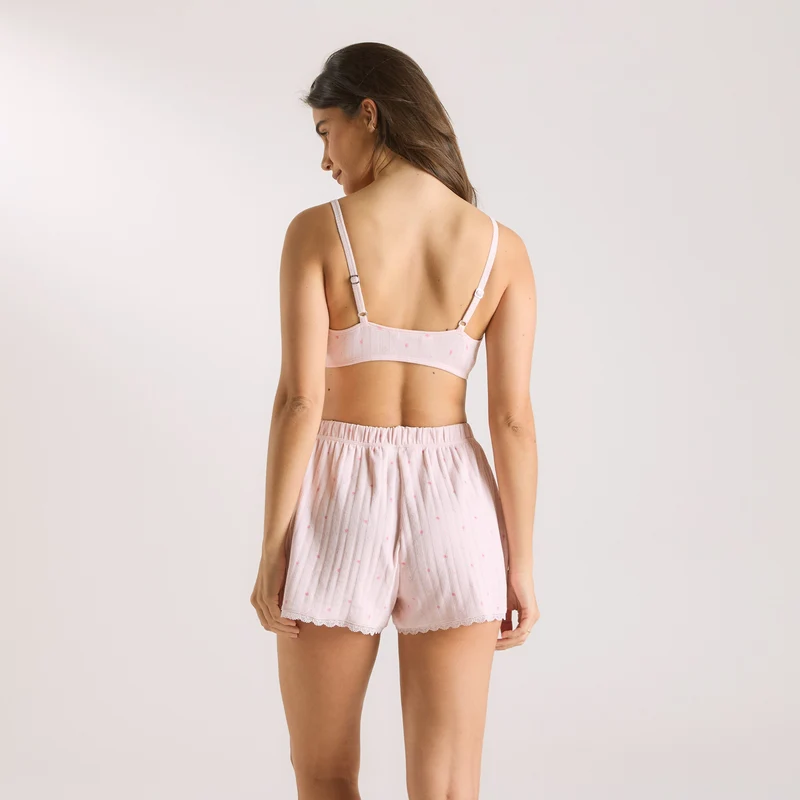 Pointelle Bralette - Pink Floral