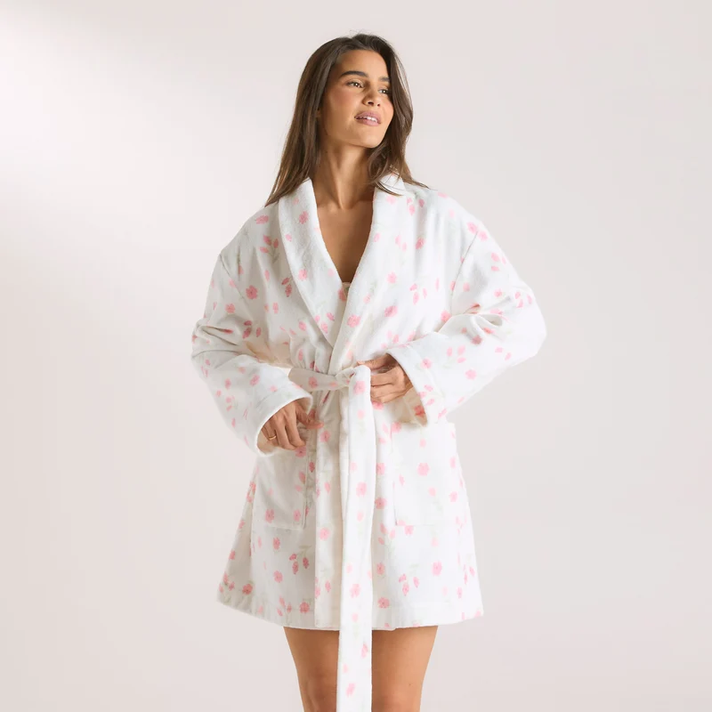 Towelling Bathrobe - Floral Print