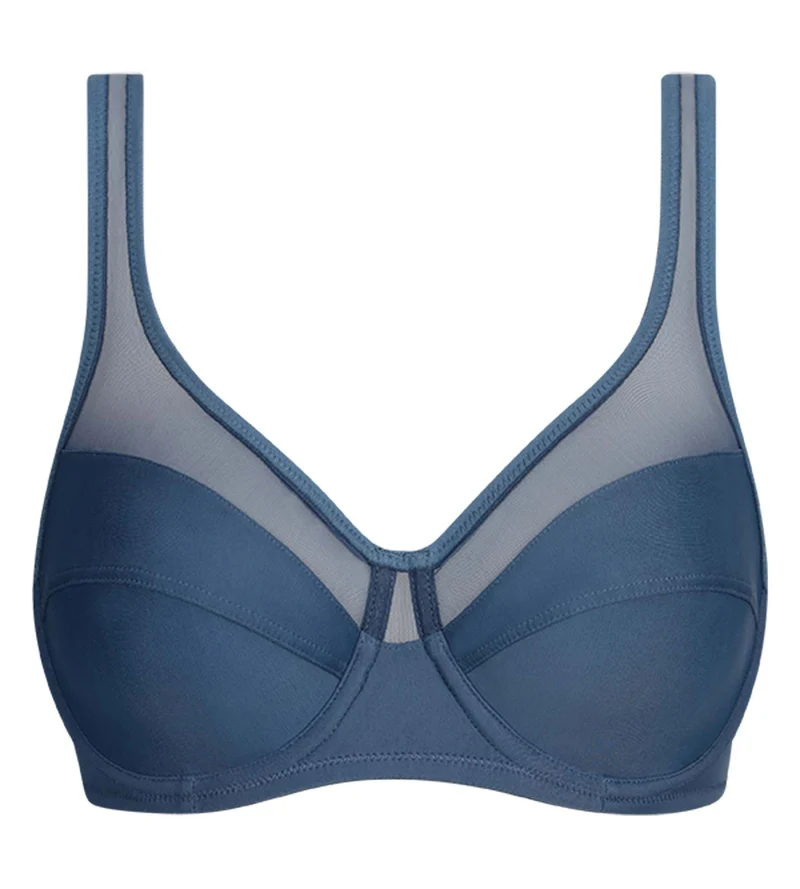 Vollschalen-BH aus Mikrofaser und Tüll in Bleu Cendré Generous
