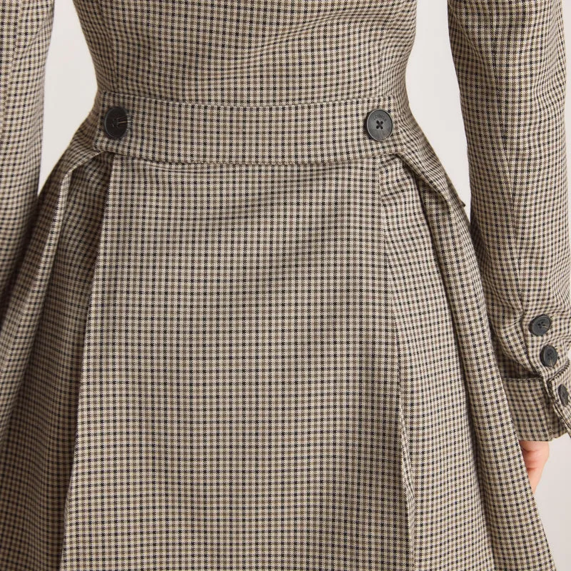 Houndstooth Blazer Dress - Brown