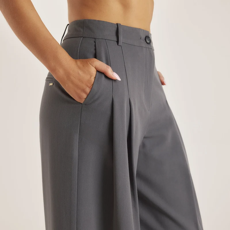 Tailored Turn-Up Trousers - Charcoal