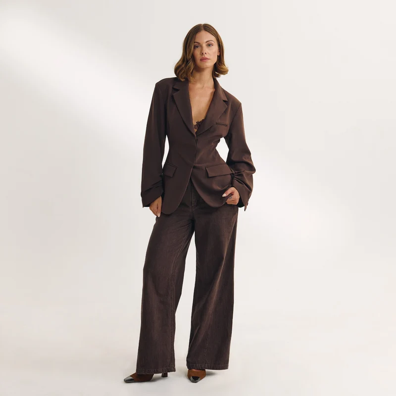 Draped Sleeve Blazer - Chocolate