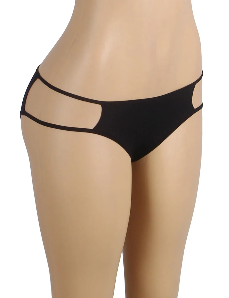 Schwarzer Baumwollslip – Bund mit doppeltem seitlichem Riemen und Cut-Out-Details & Baumwollzwickel