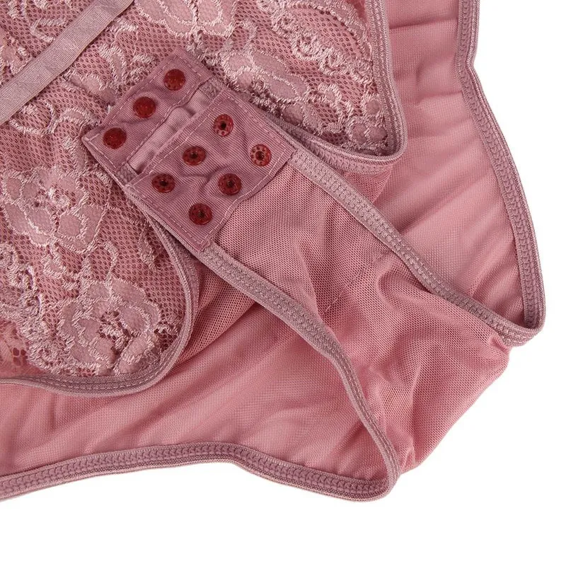 Rosafarbener Body aus Spitze und Mesh – Cups aus Wimpernspitze, BH-Detail mit Cut-Outs, verstellbarer Schritt und verstellbare Träger