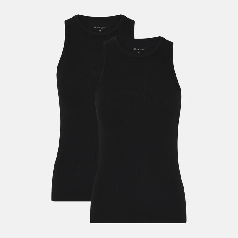 2er-Pack: Schwarzes Bambus-Tanktop mit Rippenmuster und breiten Trägern