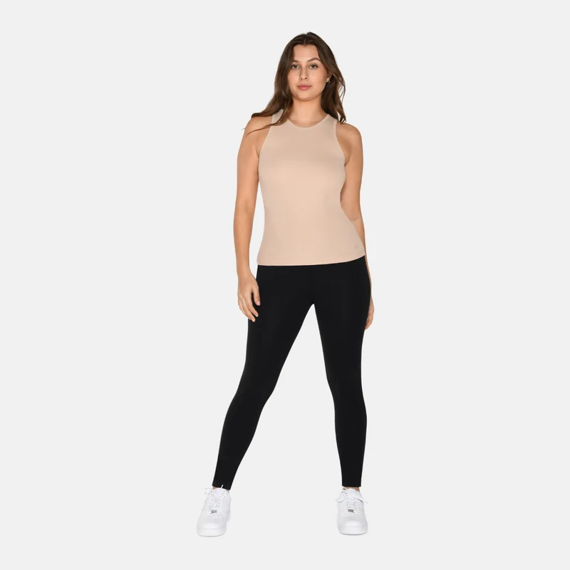 2er-Pack: Weißes/hautfarbenes Bambus-Tanktop mit Rippbündchen und breiten Trägern