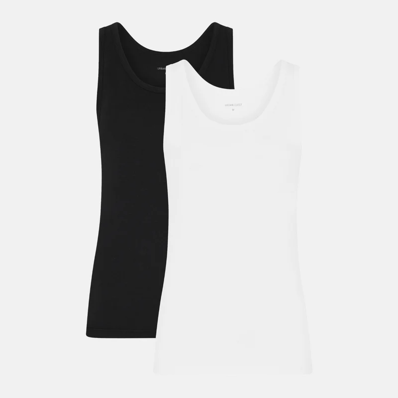 2er-Pack Schwarz-weißes Bambus-Tanktop mit Rippenmuster und breiten Trägern