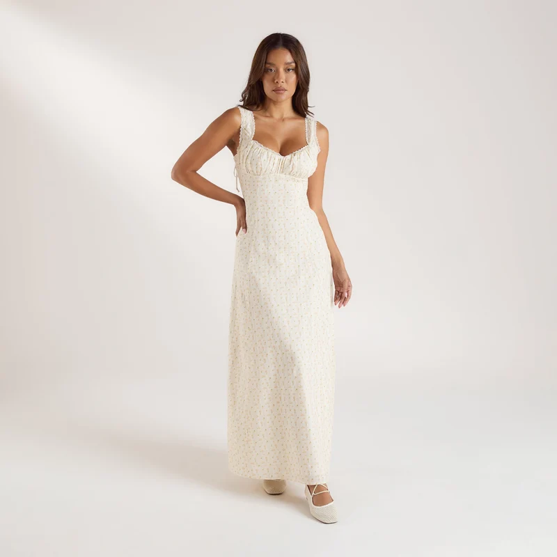 Corset Back Maxi Dress - Peach Floral