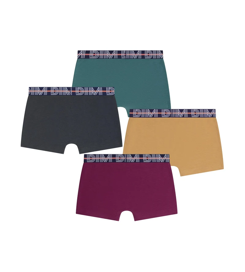 4er-Pack Boxershorts für Jungs in Bordeauxrot, Gelb, Ebenholz und Grün aus Stretch-Baumwolle für Kinder