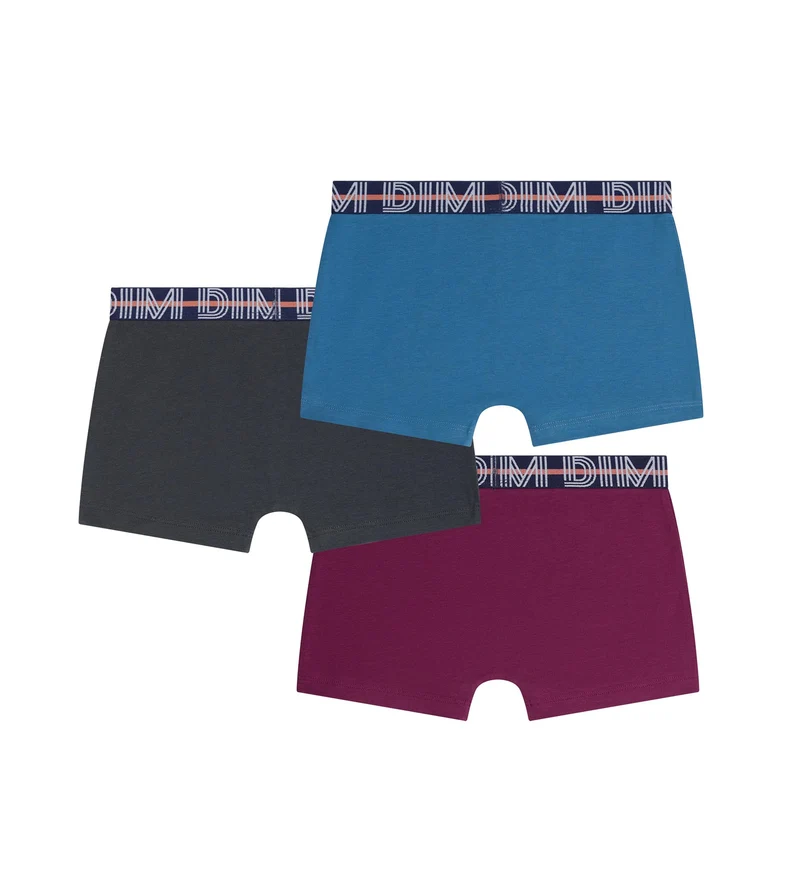 3er-Pack Boxershorts für Jungen Bordeaux Blau Ebenholz Coton Stretch Kids