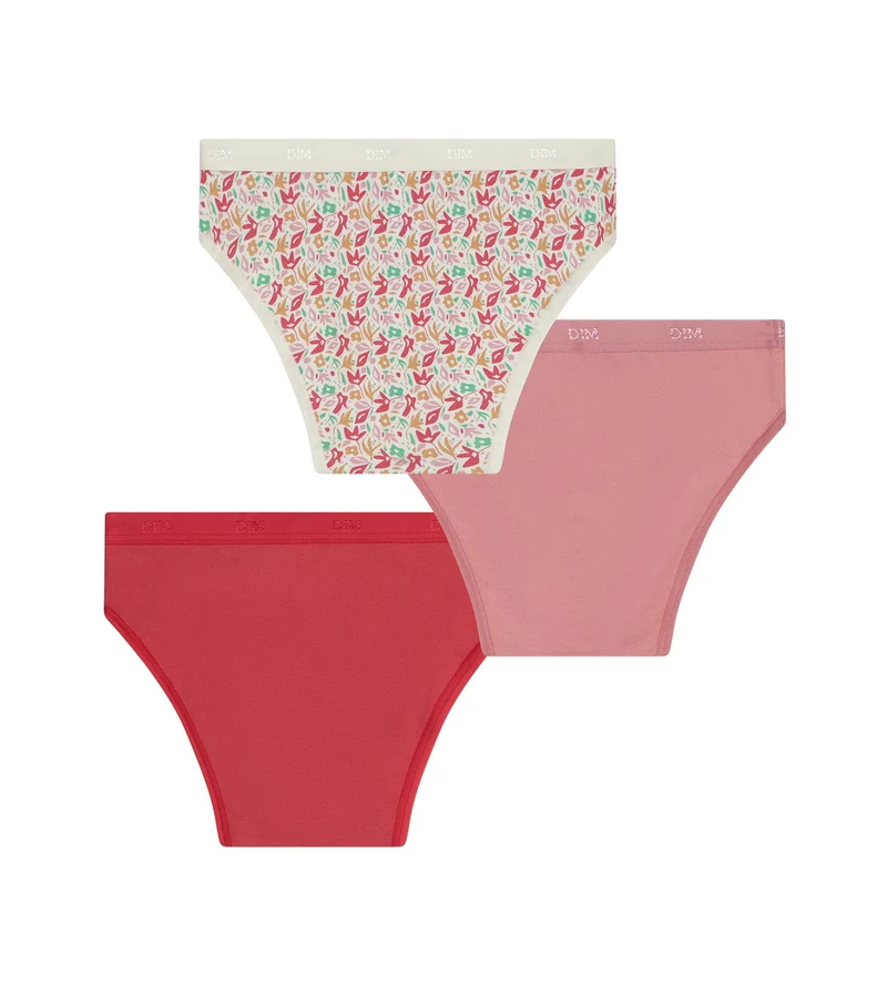 3er-Pack Stretch-Baumwollhöschen für Mädchen mit roten Blumen von Les Pockets