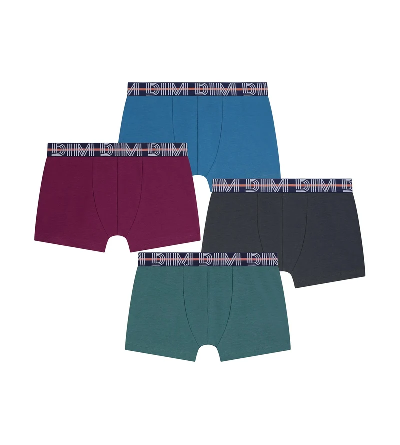 4er-Pack Boxershorts für Jungen in Grün, Ebenholz, Bordeauxrot und Blau aus Stretch-Baumwolle für Kinder
