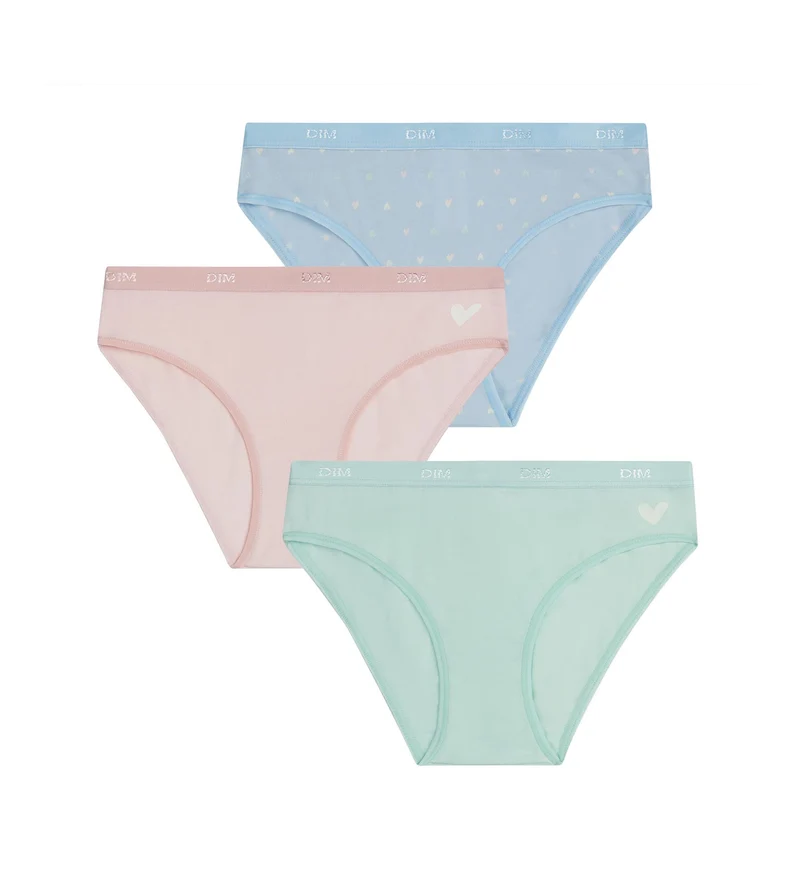 3er-Pack Stretch-Baumwollhöschen für Mädchen in Pastelltönen und mit Herzchen von Les Pockets