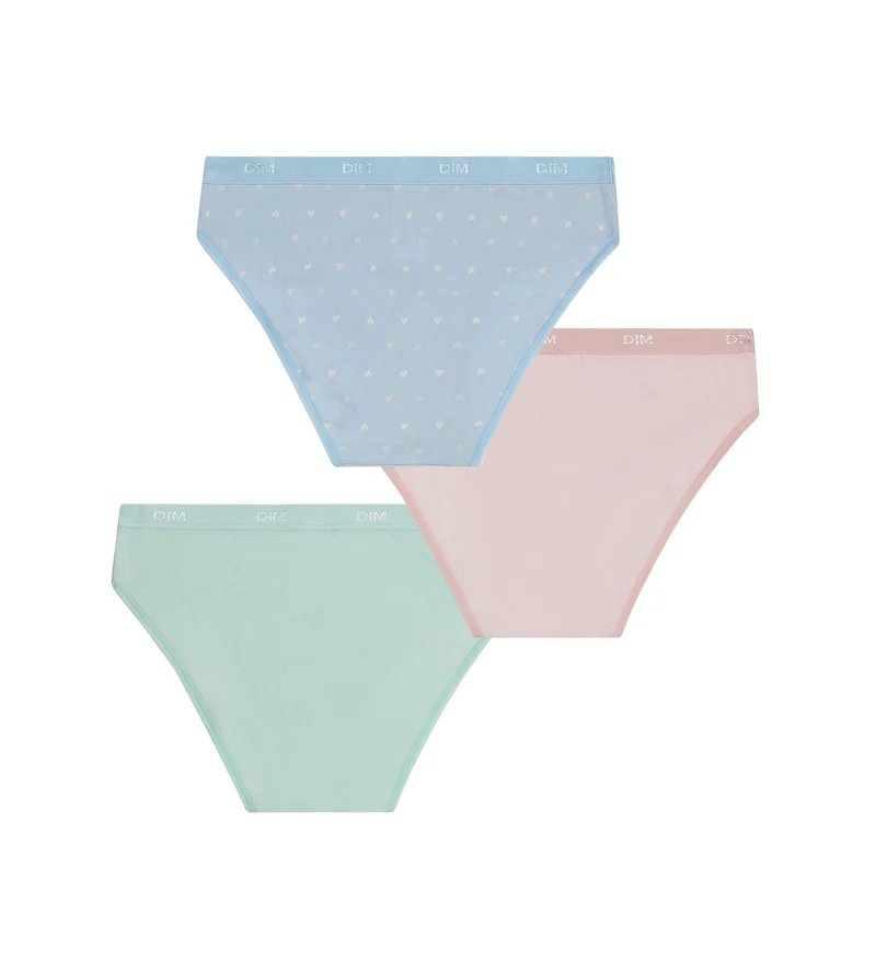 3er-Pack Stretch-Baumwollhöschen für Mädchen in Pastelltönen und mit Herzchen von Les Pockets