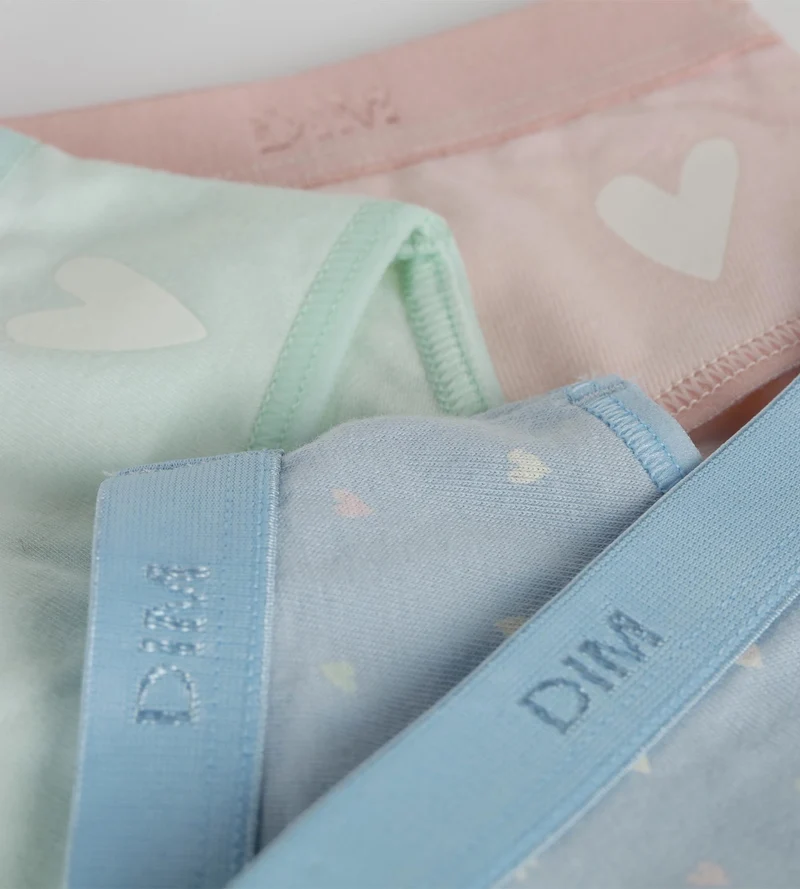3er-Pack Stretch-Baumwollhöschen für Mädchen in Pastelltönen und mit Herzchen von Les Pockets