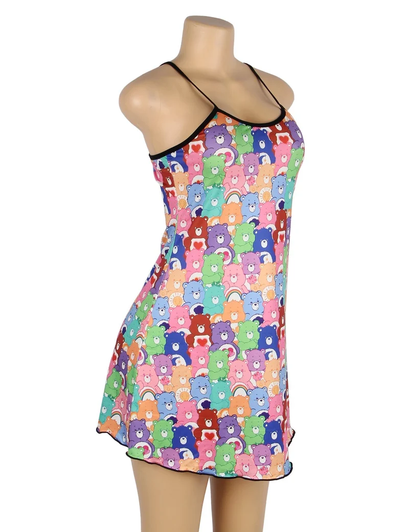 Minikleid aus Milchseide mit Bärenmuster und verstellbaren Trägern – Homewear
