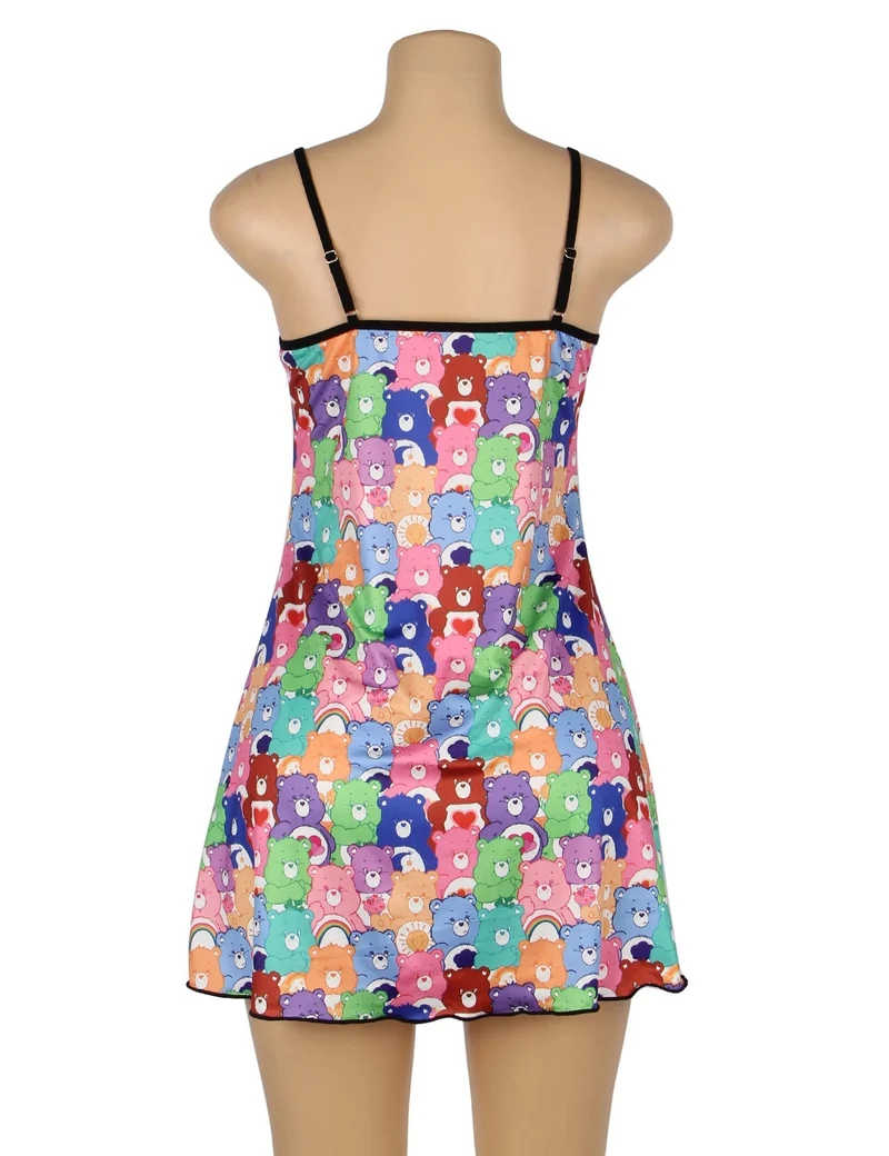 Minikleid aus Milchseide mit Bärenmuster und verstellbaren Trägern – Homewear