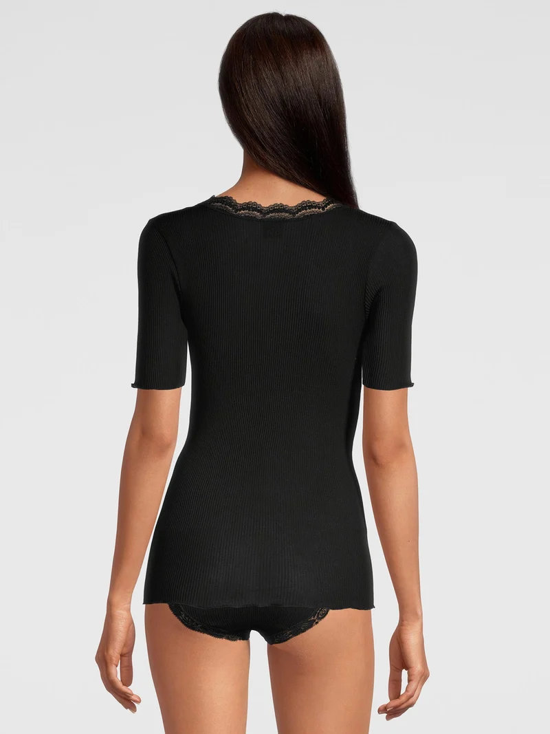 T-Shirt, Rundhals, Feinripp, mit Dentelle de Calais®-Spitze, FILOSCOZIA FINE RIB