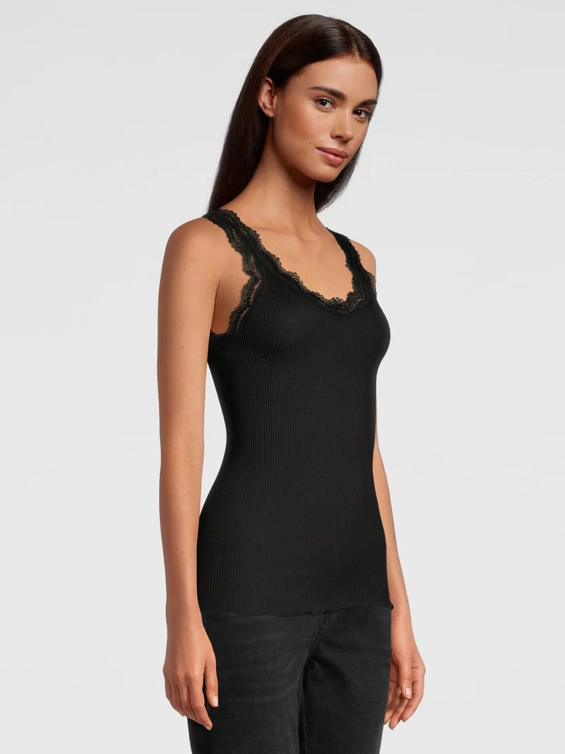 Tank-Top, Rundhals, Feinripp, mit Dentelle de Calais®-Spitze, FILOSCOZIA FINE RIB