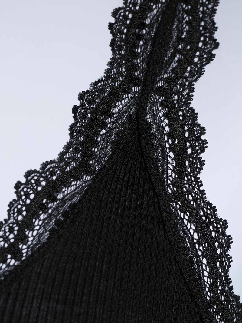 Tank-Top, Rundhals, Feinripp, mit Dentelle de Calais®-Spitze, FILOSCOZIA FINE RIB