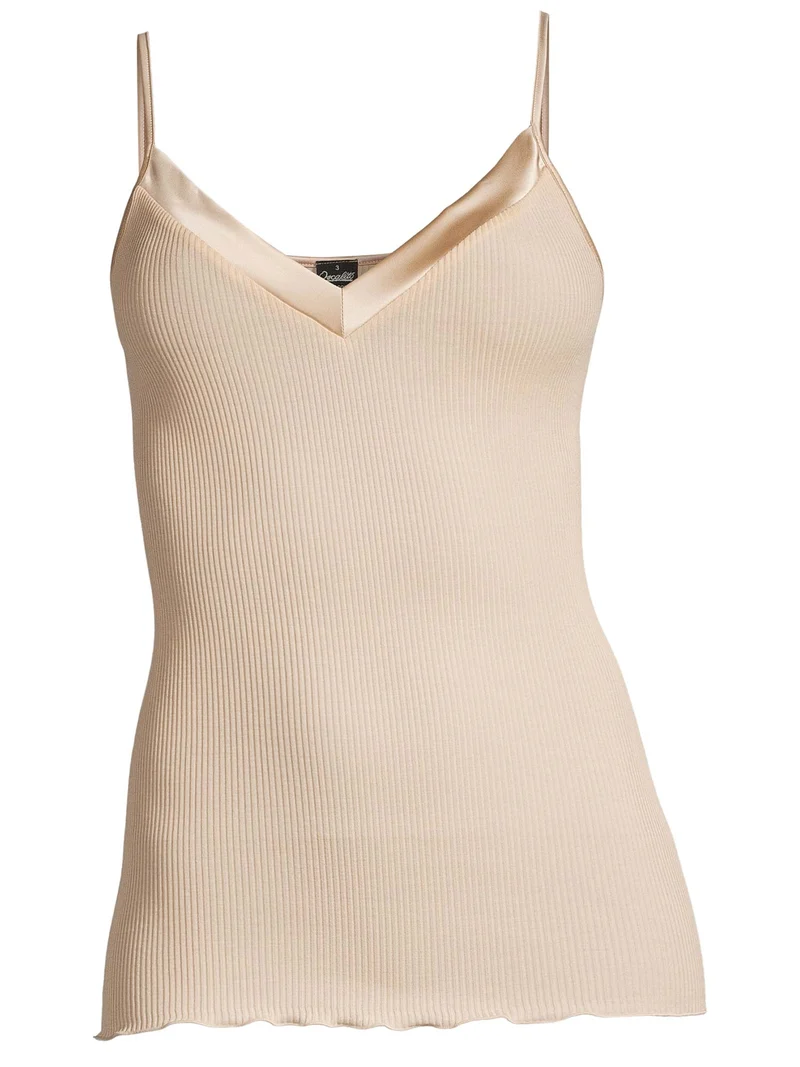 Spaghetti-Top, V-Neck, Feinripp, mit breitem Satin-Besatz, FILOSCOZIA SATIN EDGE