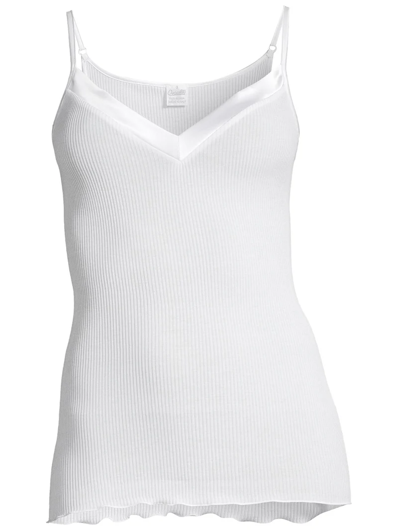 Spaghetti-Top, V-Neck, Feinripp, mit breitem Satin-Besatz, FILOSCOZIA SATIN EDGE