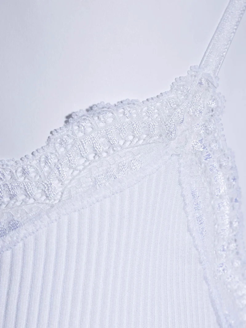 Spaghetti-Top, Feinripp, mit Dentelle de Calais®-Spitze, FILOSCOZIA FINE RIB
